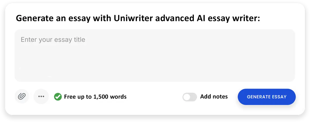 Use our AI essay writer to generate an essay now. Basic model (free, no registration) up to 1,500 words or premium with grade guarantee.